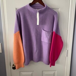 She + Sky Colorblock Sweater - Purple, Orange, Pink